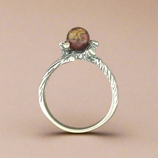 Wood Style Ring with Gemstone Pearl in Sterling Silver - Le Dragon Argenté