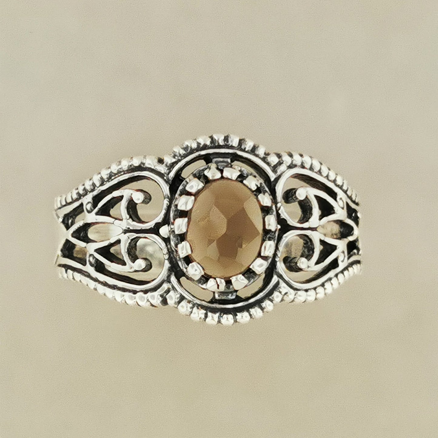 Vintage Style Filigree Ring with Gemstone in Sterling Silver - Le Dragon Argenté