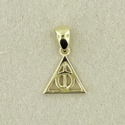 Gold Deathly Wizard Charm Pendant, Gold Wizard Charm, Gold Wizard Pendant, Precious Metal Geekery, Precious Metal Geek Jewelry, Precious Metal Geek Jewellery, Gold Wizard Pendant, Gold Geek Jewellery, Gold Geek Jewelry, Geeky Gift For Her, Gold Cosplay Jewellery, Gold Cosplay Jewelry, Gold Deathly Hallows Pendant