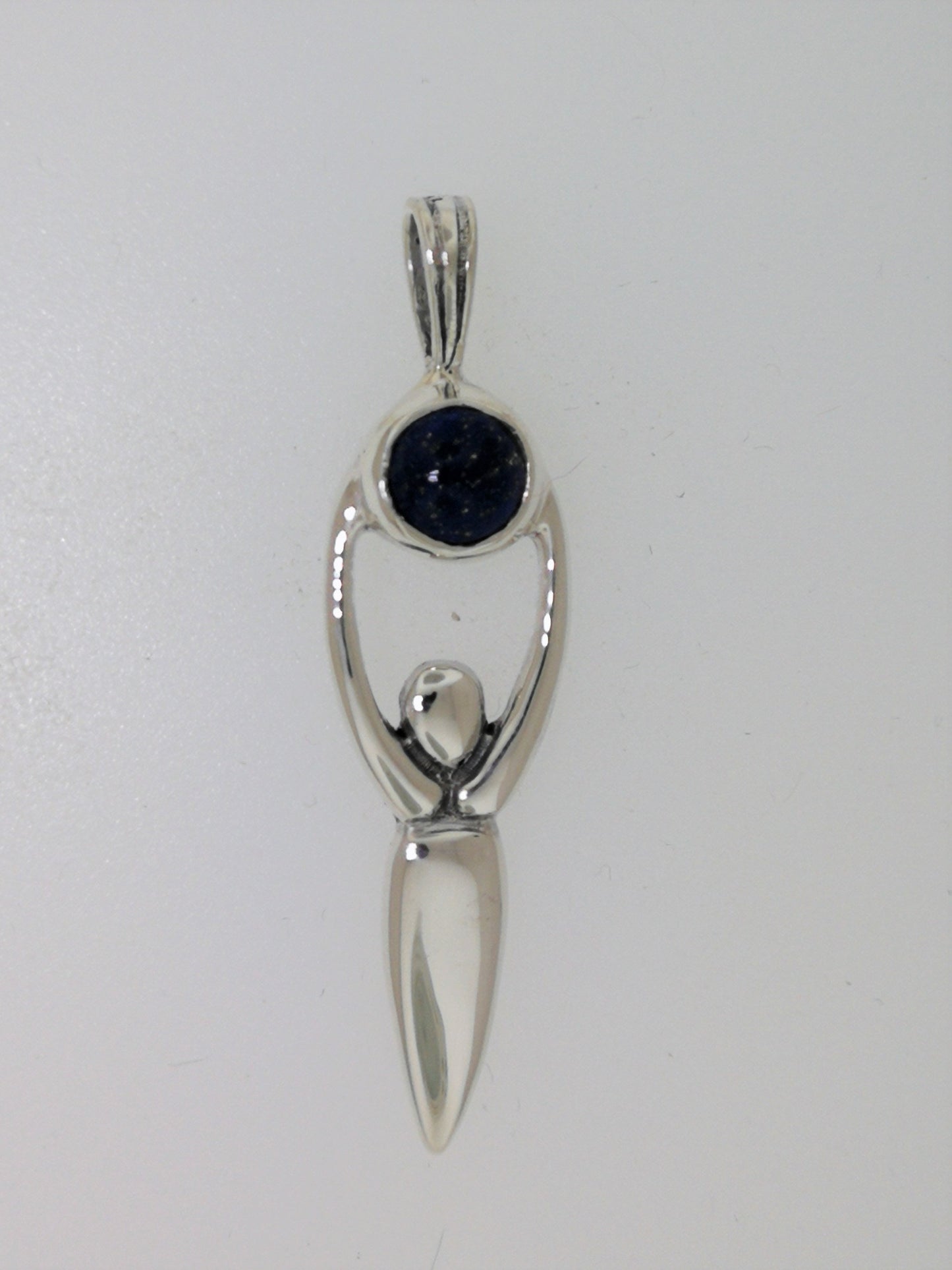 Sterling Silver Lunar Goddess Pendant with Gemstone Moon, Silver Wiccan Pendant, Gemstone Pagan Pendant, Silver Goddess Pendant, Silver Moon Goddess, Sterling Silver Goddess Pendant, Primal Goddess Pendant, Silver Lunar Goddess, Silver Gemstone Goddess, Goddess Pendant In Stilver, Silver Fertility Pendant, Silver Fertility Goddess
