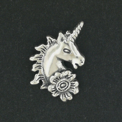 Unicorn Head Charm in Sterling Silver, Sterling Silver Unicorn Pendant, Silver Unicorn Charm, Unicorn Flower Charm, Silver Fantasy Jewellery, Silver Fantasy Jewelry, Silver Unicorn Jewelry, Silver Unicorn Jewellery