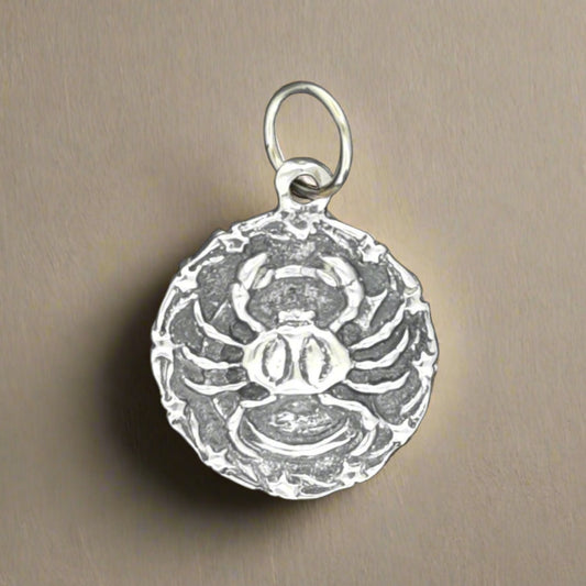 Zodiac Medallion Cancer in Sterling Silver and Antique Bronze, Silver Zodiac Medallion, Silver Zodiac Jewelry, Silver Zodiac Jewellery, Bronze Zodiac Pendant, Bronze Zodiac Jewelry, Silver Cancer Pendant, Silver Cancer Medallion, Cancer Zodiac Sign Pendant, Silver Retro Jewelry, Silver Retro Jewellery, Bronze Retro Jewelry, Bronze retro Jewellery, Cancer Zodiac Pendant, Birthstign Jewelry gift