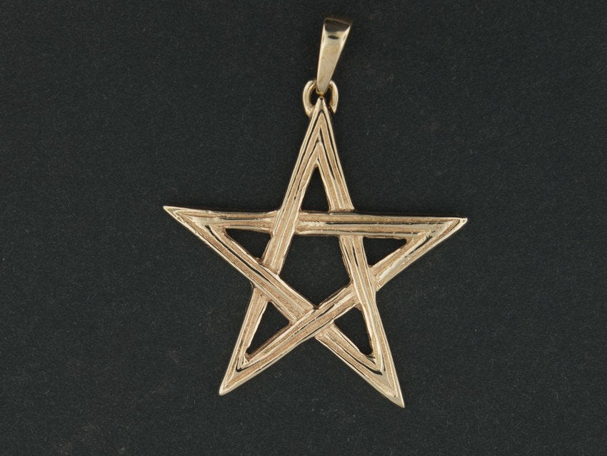 Lined Pentagram Pendant in Sterling Silver or Antique Bronze