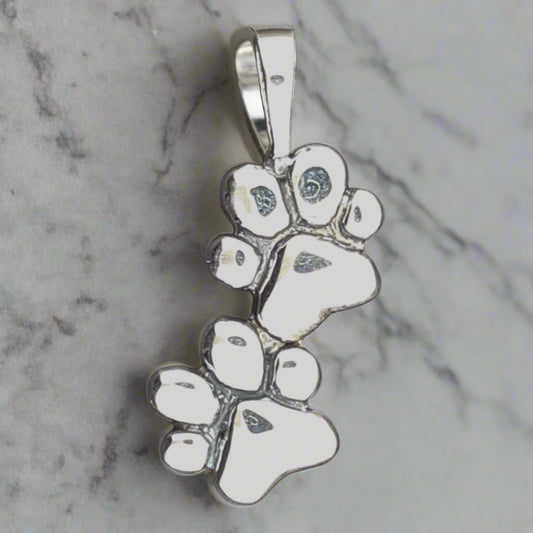 Twin Paw Print Pendant in 925 Silver or Bronze, Dog Paw Charm Pendant, Cat Paw Charm Pendant, Paw Print Charm Necklace, Gift For Pet Owners, Silver Cat Paw Print Pendant, Silver Dog Paw Print Pendant, Silver Paw Print Pendant, Silver Toe Bean Pendant
