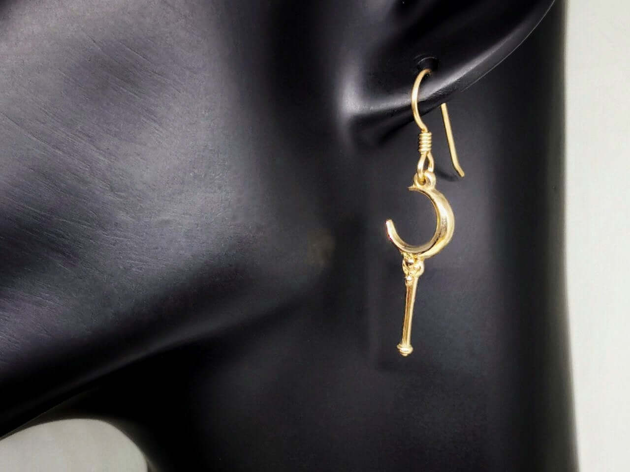 Crescent Moon Wand Earrings in Sterling Silver or Antique Bronze, Lunar Wand Earrings, Magical Girl Anime Earrings, Gamer Girl Earrings, Bronze Anime Jewelry, Antique Bronze Anime Earrings, Bronze Anime Earrings, Crescent Moon Wand Earrings