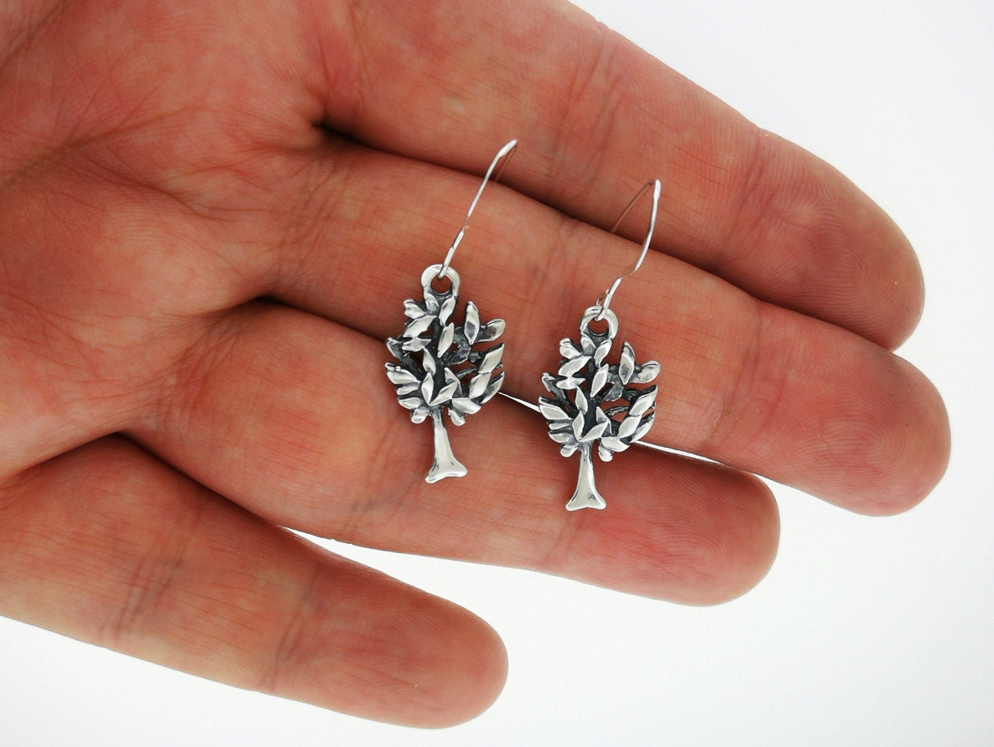 Tree Dangle Earrings in Sterling Silver with gemstones - Le Dragon Argenté - bronze tree of life - esoteric jewelery - everyday earrings