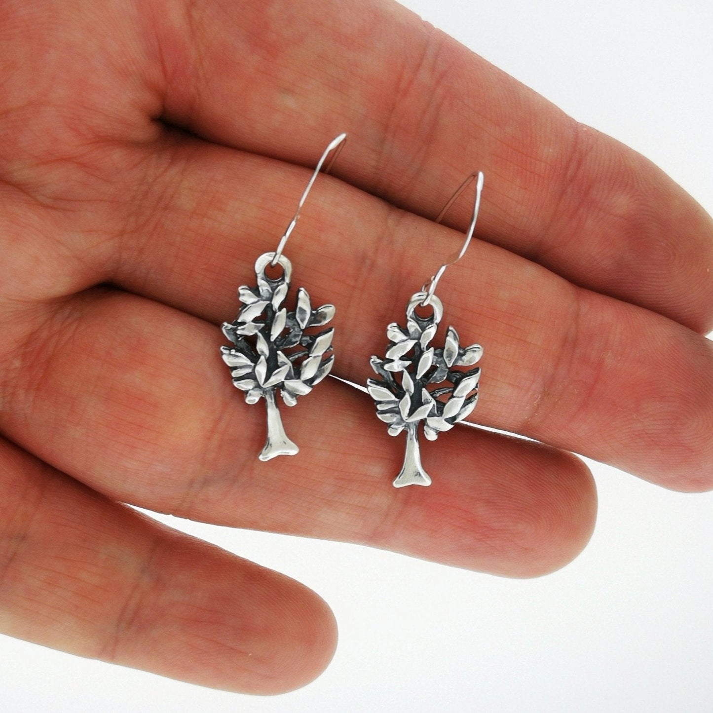 Tree Dangle Earrings in Sterling Silver with gemstones - Le Dragon Argenté - bronze tree of life - esoteric jewelery - everyday earrings