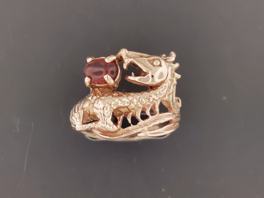 Antique bronze dragon ring with 5x7mm tiger's eye