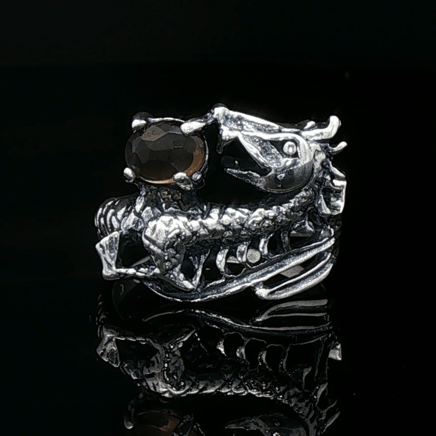 Gemstone Dragon Ring in Sterling Silver - Le Dragon Argenté