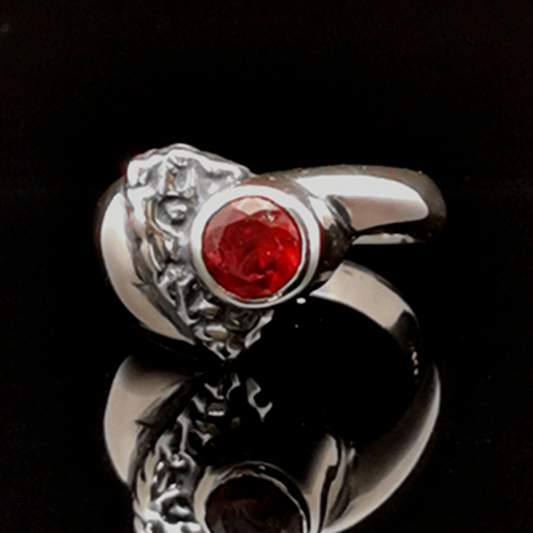 Sterling Silver Textured geometric ring with January CZ, size 6.25