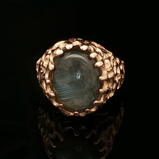 Antique Bronze Large Oval Labradorite ring size 9.25