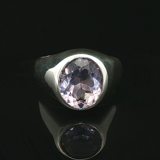 Sterling Silver Signet Ring with Faceted Amethyst, size 6.5