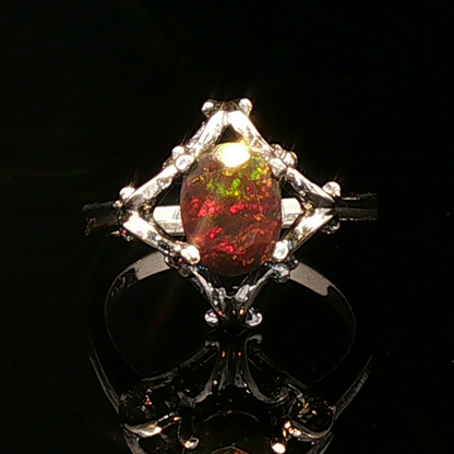 1950's Scrollwork Ring In Sterling Silver With Gemstone