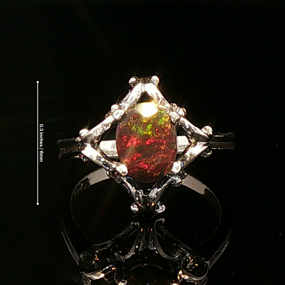 1950's Scrollwork Ring In Sterling Silver With Gemstone