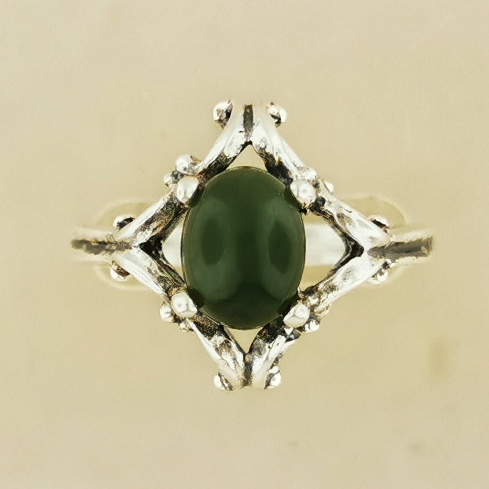 1950's Scrollwork Ring In Sterling Silver With Gemstone - Le Dragon Argenté