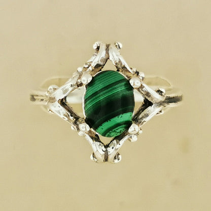 1950's Scrollwork Ring In Sterling Silver With Gemstone - Le Dragon Argenté