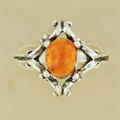 1950's Scrollwork Ring In Sterling Silver With Gemstone - Le Dragon Argenté