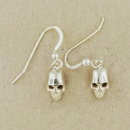 3D Skull earrings in sterling silver, silver skull earrings, sterling silver skull earrings, small skull earrings, small silver skull earrings, silver skull jewelry, silver skull jewellery, silver goth earrings, silver gothic earrings, silver witchy earrings, silver spooky earrings, spooky silver jewelry, spooky silver jewellery, human skull earrings, silver human skull earrings, sterling silver human skull earrings