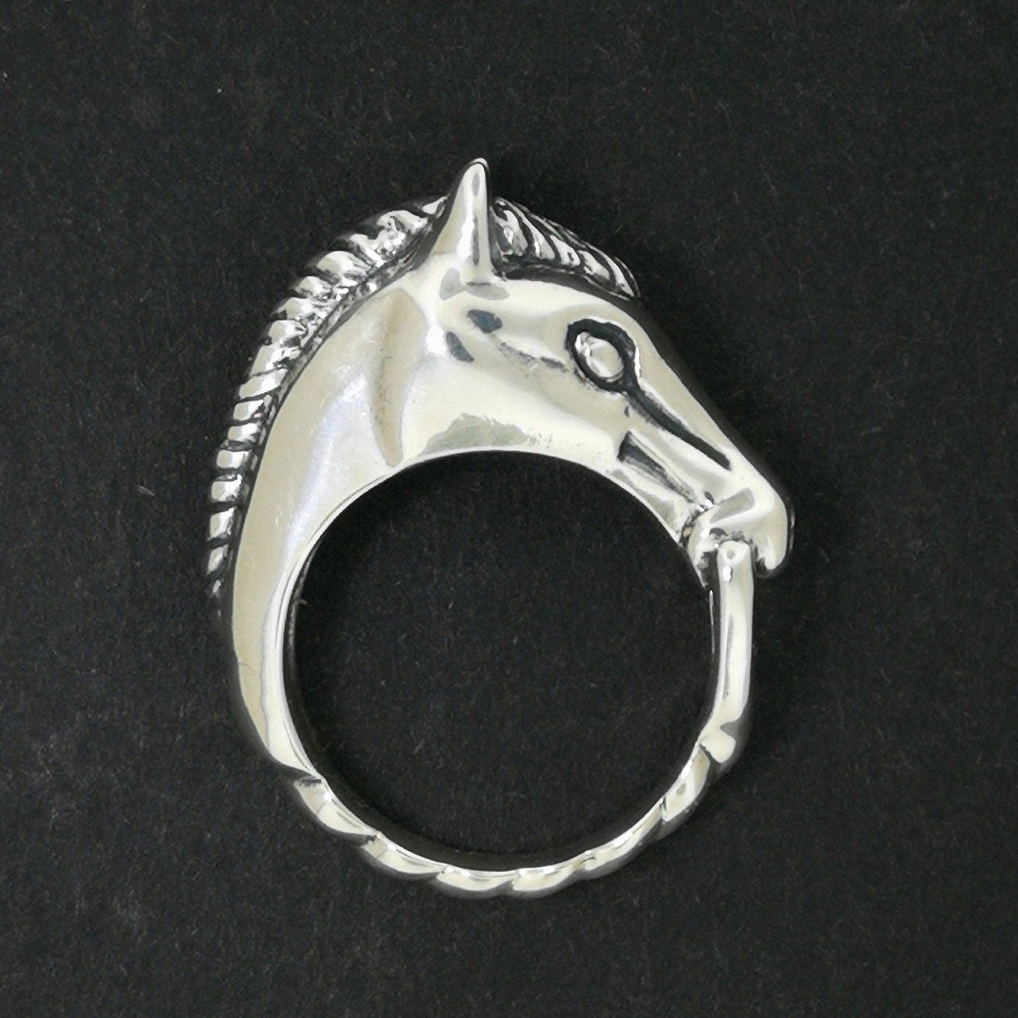 3D Horse Head Ring Sterling Silver Or Antique Bronze - Le Dragon Argenté