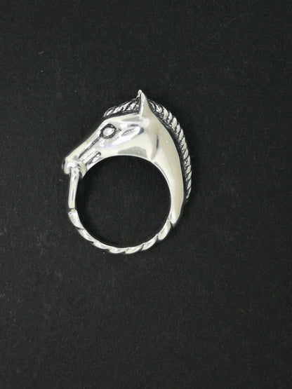 3D Horse Head Ring Sterling Silver Or Antique Bronze - Le Dragon Argenté