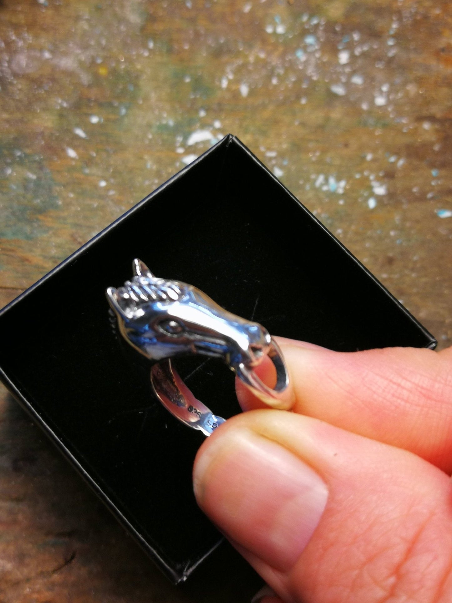 3D Horse Head Ring Sterling Silver Or Antique Bronze - Le Dragon Argenté