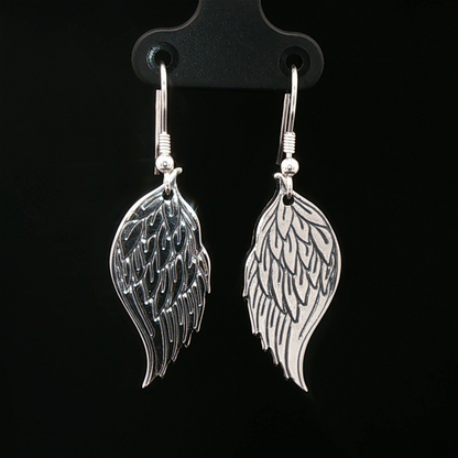 Angel Wing Charm Earrings in Sterling Silver - Le Dragon Argenté