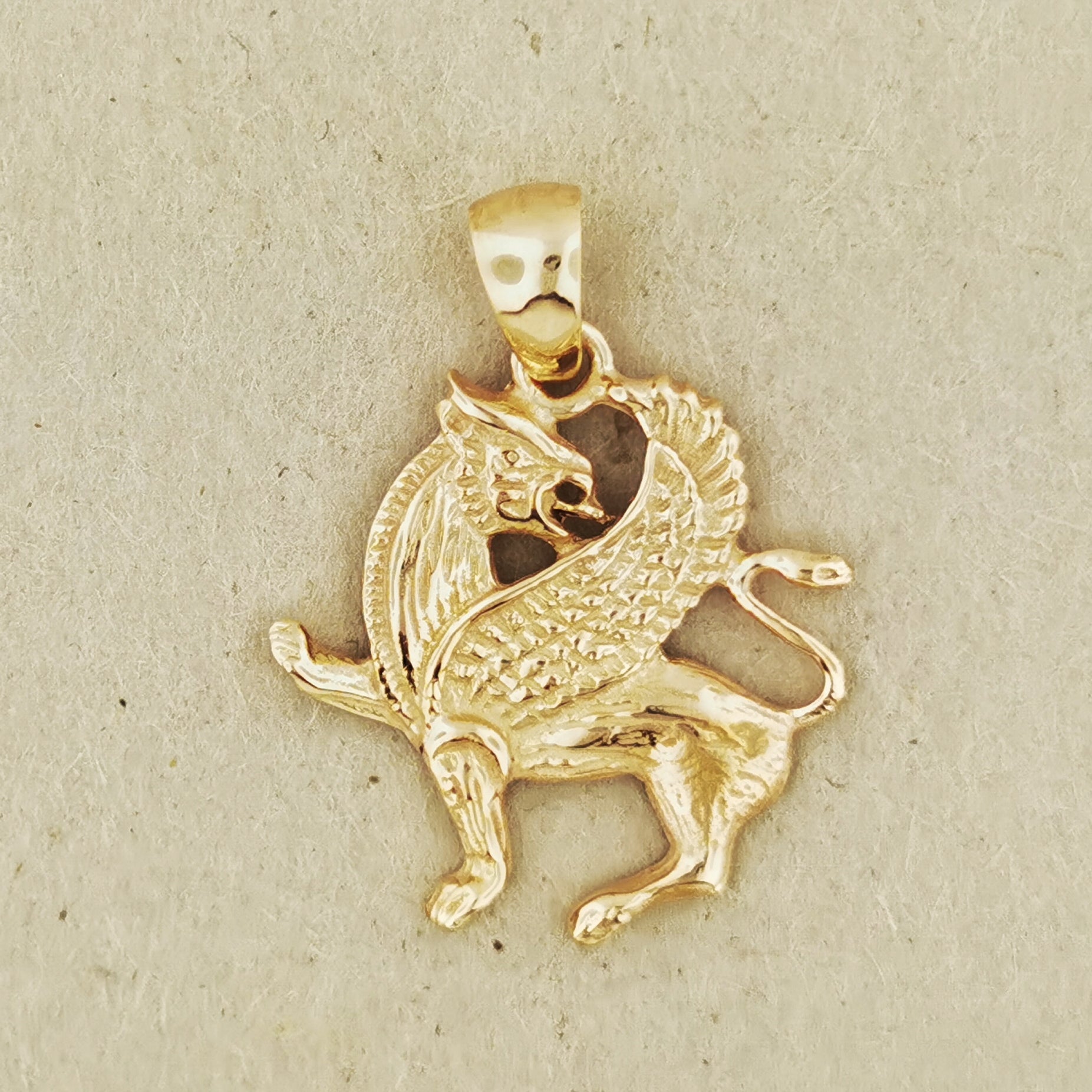 Griffin Pendant in Solid Gold, Medieval Griffin Charm, Gryphon Charm Pendant, Elegant Griffin Pendant, Assyrian Griffin Pendant, Gold Griffin Pendant, Gold Fantasy Pendant, Gold Gryphon Jewellery, Gold Griffin Charm, Gold Griffin Necklace
