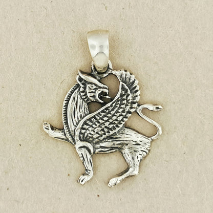 Griffin Pendant in Sterling Silver or Antique Bronze, Medieval Griffin Charm, Gryphon Charm Pendant, Elegant Griffin Pendant, Assyrian Griffin Pendant, Silver Griffin Pendant, Silver Fantasy Pendant, Silver Gryphon Jewellery, Silver Griffin Charm