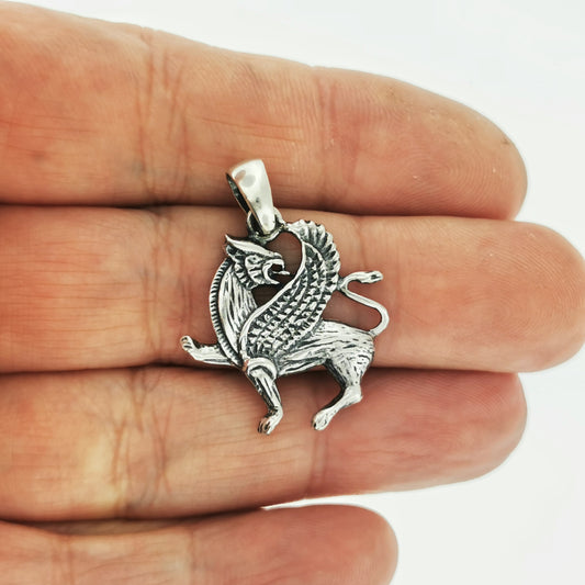 Griffin Pendant in Sterling Silver or Antique Bronze, Medieval Griffin Charm, Gryphon Charm Pendant, Elegant Griffin Pendant, Assyrian Griffin Pendant, Silver Griffin Pendant, Silver Fantasy Pendant, Silver Gryphon Jewellery, Silver Griffin Charm