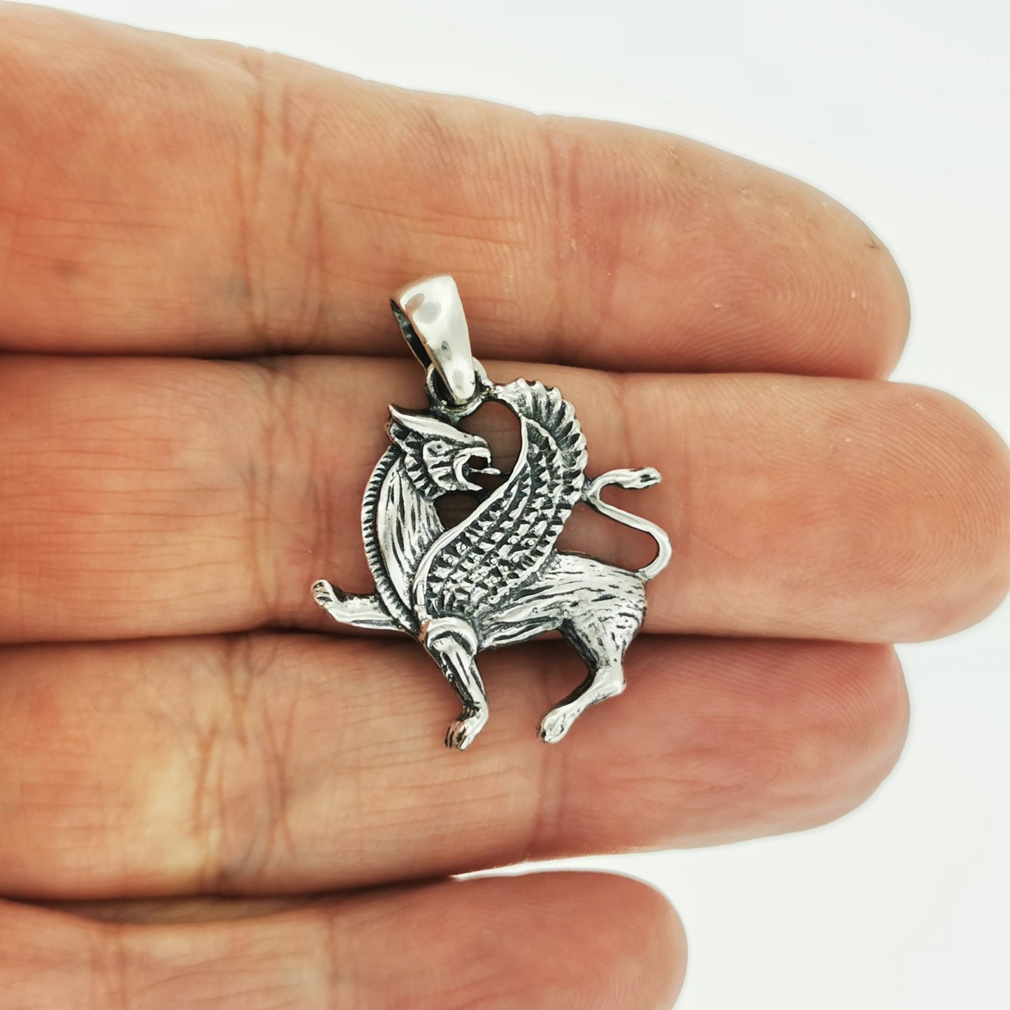 Griffin Pendant in Sterling Silver or Antique Bronze, Medieval Griffin Charm, Gryphon Charm Pendant, Elegant Griffin Pendant, Assyrian Griffin Pendant, Silver Griffin Pendant, Silver Fantasy Pendant, Silver Gryphon Jewellery, Silver Griffin Charm