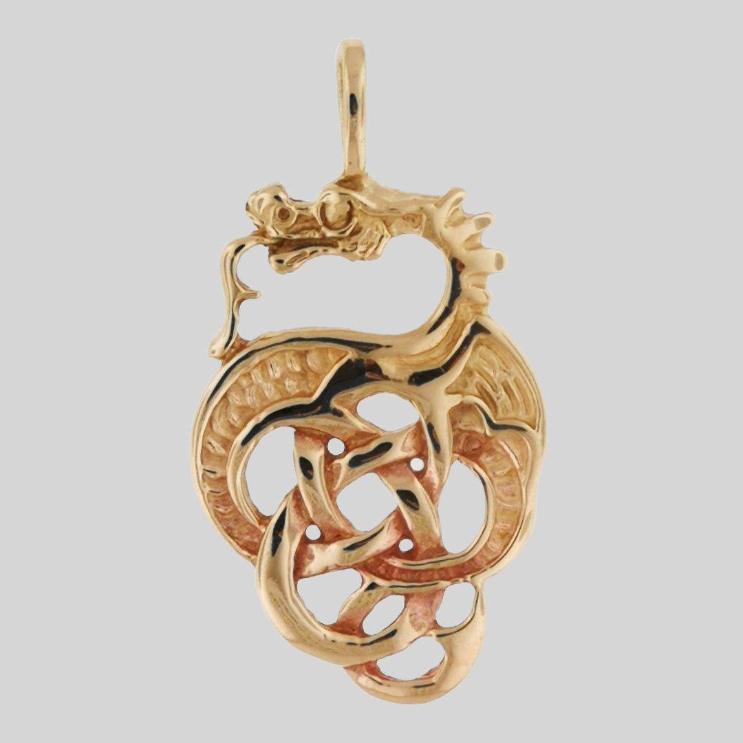 Gold Celtic Knotwork Dragon Pendant Made to Order, Celtic Dragon Pendant, Gold Dragon Pendant, Celtic Knotwork Dragon, Gold Celtic Dragon Pendant, Gold Celtic Jewelry, Celtic Jewelry in Gold, Gold Dragon Charm, Irish Dragon Pendant, Rose Gold Dragon