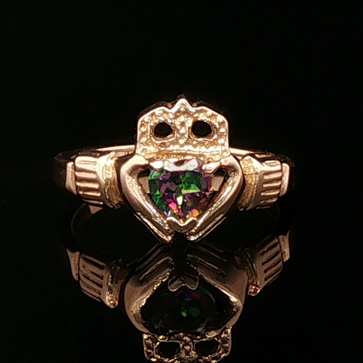 Personalized Claddagh Ring Birthstone Custom Irish Jewelry Celtic Design Antique Bronze Metal CZ Heart Stone Faceted Gemstone Perfect Birthday Gift Anniversary Present Heritage Celebration Handmade Quality Construction Traditional Symbol