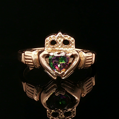 Personalized Claddagh Ring Birthstone Custom Irish Jewelry Celtic Design Antique Bronze Metal CZ Heart Stone Faceted Gemstone Perfect Birthday Gift Anniversary Present Heritage Celebration Handmade Quality Construction Traditional Symbol
