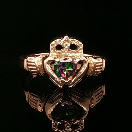 Personalized Claddagh Ring Birthstone Custom Irish Jewelry Celtic Design Antique Bronze Metal CZ Heart Stone Faceted Gemstone Perfect Birthday Gift Anniversary Present Heritage Celebration Handmade Quality Construction Traditional Symbol