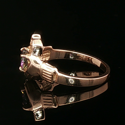 Personalized Claddagh Ring Birthstone Custom Irish Jewelry Celtic Design Antique Bronze Metal CZ Heart Stone Faceted Gemstone Perfect Birthday Gift Anniversary Present Heritage Celebration Handmade Quality Construction Traditional Symbol