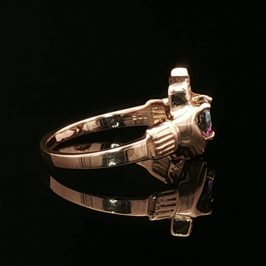 Personalized Claddagh Ring Birthstone Custom Irish Jewelry Celtic Design Antique Bronze Metal CZ Heart Stone Faceted Gemstone Perfect Birthday Gift Anniversary Present Heritage Celebration Handmade Quality Construction Traditional Symbol
