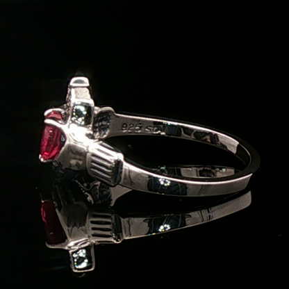 Sterling Silver Claddagh Ring with Chatham Ruby Heart - Le Dragon Argenté