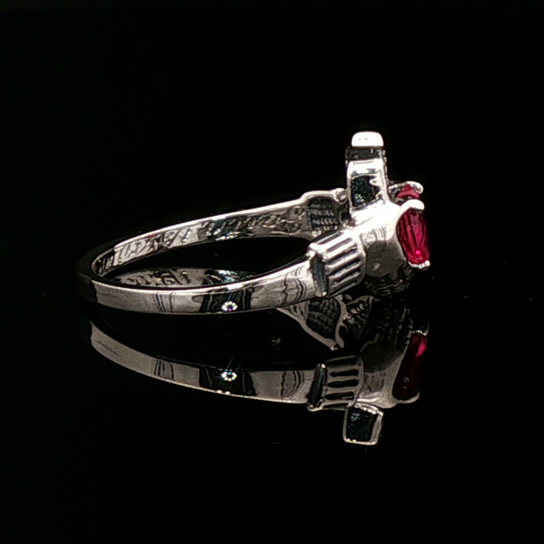 Sterling Silver Claddagh Ring with Chatham Ruby Heart - Le Dragon Argenté