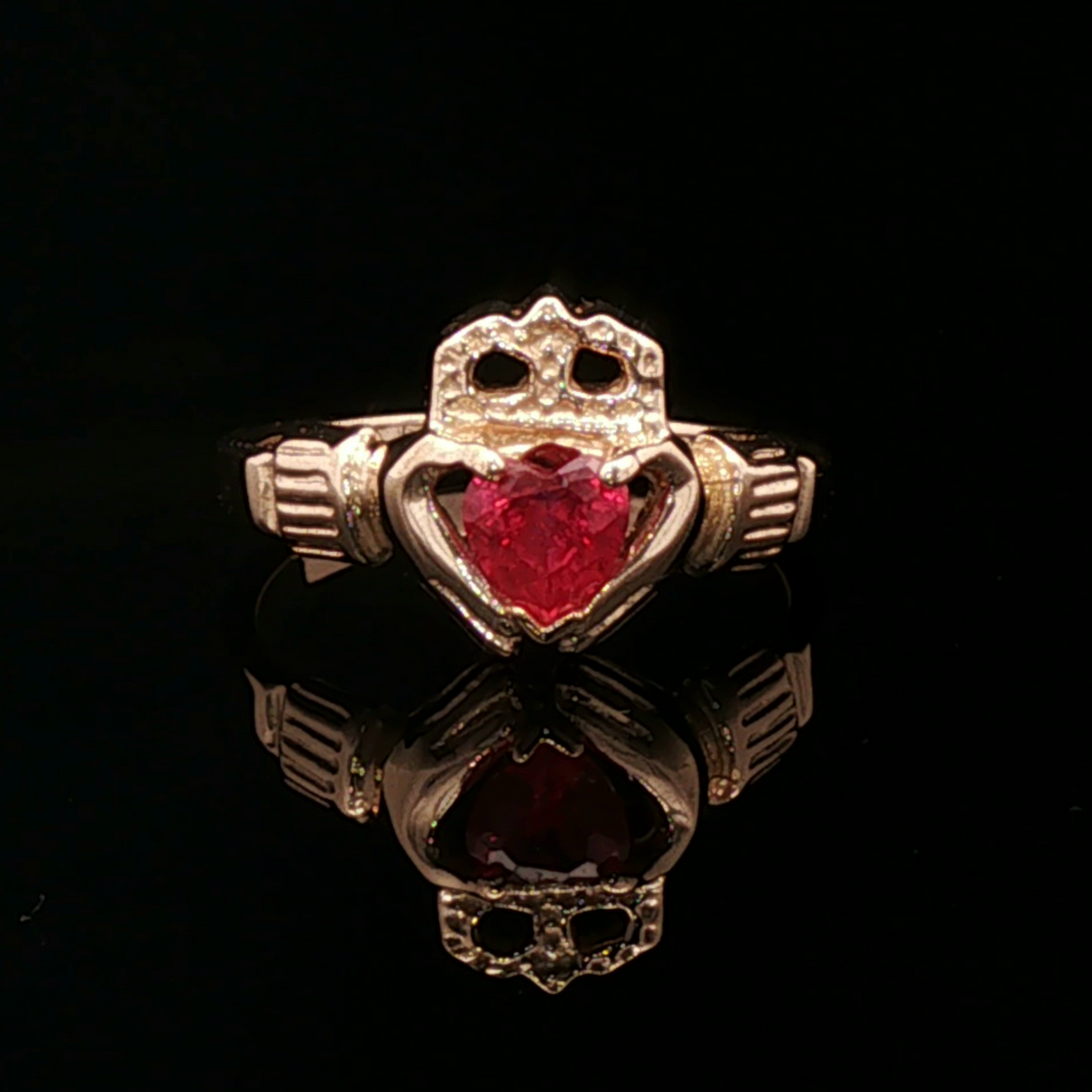 Antique Bronze Claddagh Ring with Chatham Ruby Heart - Le Dragon Argenté