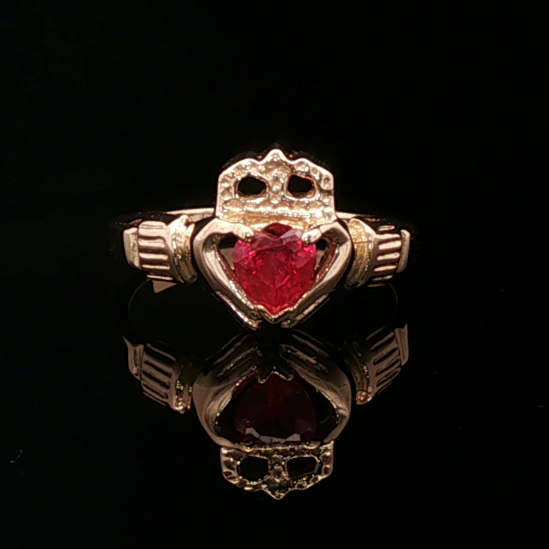 Antique Bronze Claddagh Ring with Chatham Ruby Heart - Le Dragon Argenté
