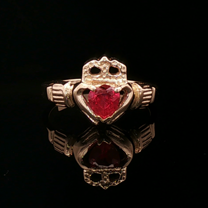Antique Bronze Claddagh Ring with Chatham Ruby Heart - Le Dragon Argenté