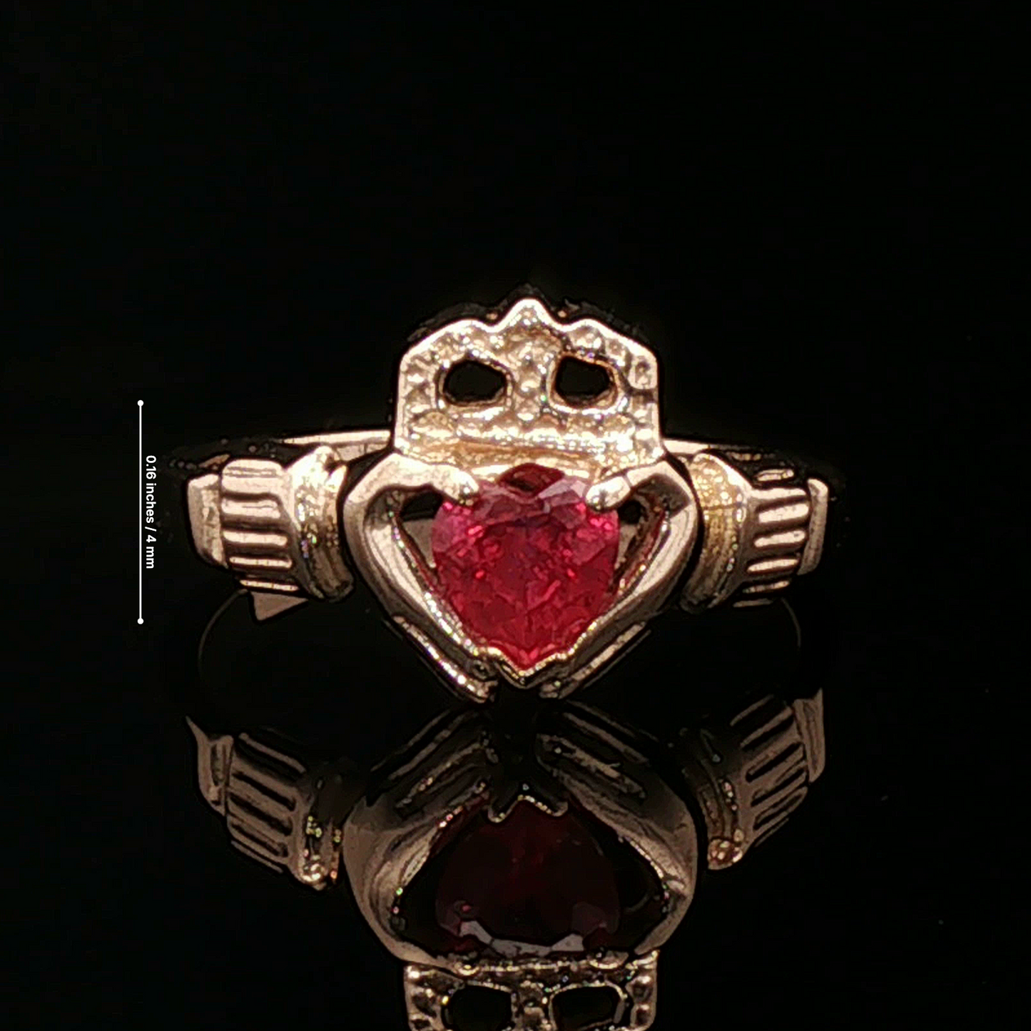 Antique Bronze Claddagh Ring with Chatham Ruby Heart - Le Dragon Argenté