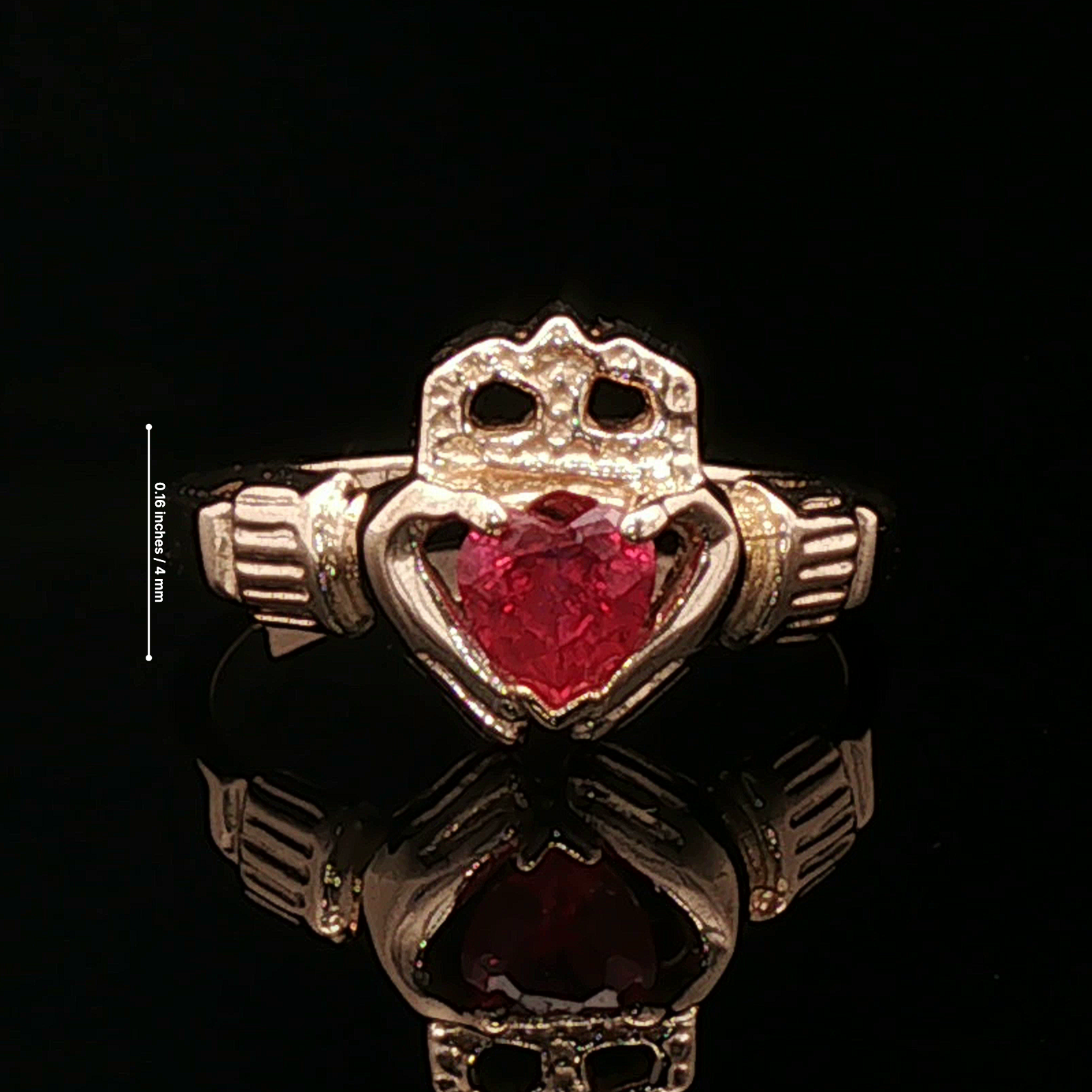 Antique Bronze Claddagh Ring with Chatham Ruby Heart - Le Dragon Argenté