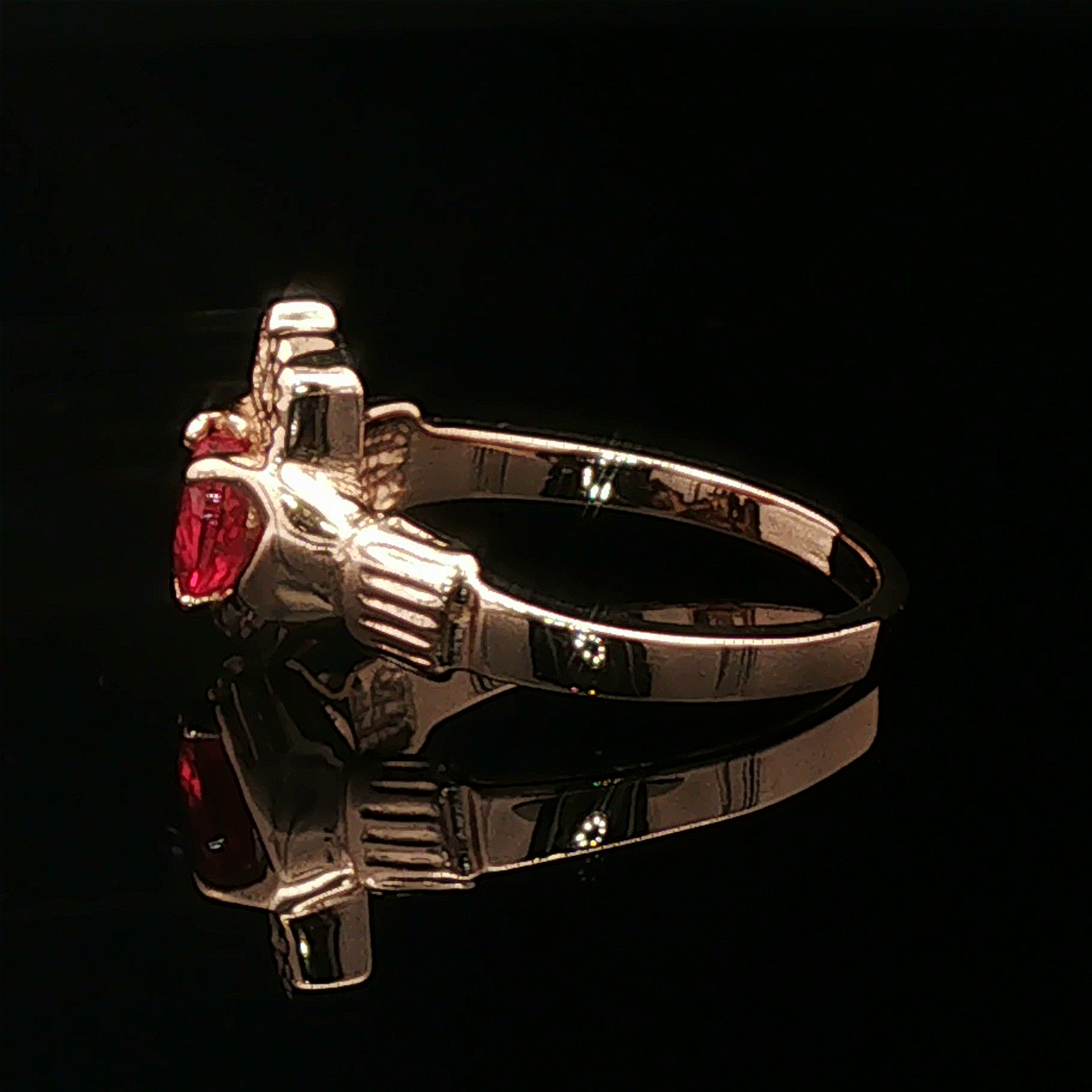 Antique Bronze Claddagh Ring with Chatham Ruby Heart - Le Dragon Argenté