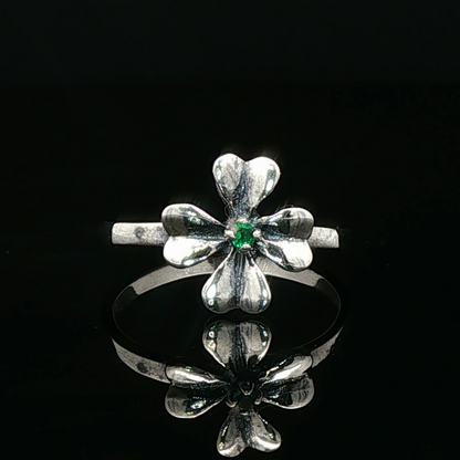 4 Leaf Clover Birthstone Ring In Sterling Silver - Le Dragon Argenté