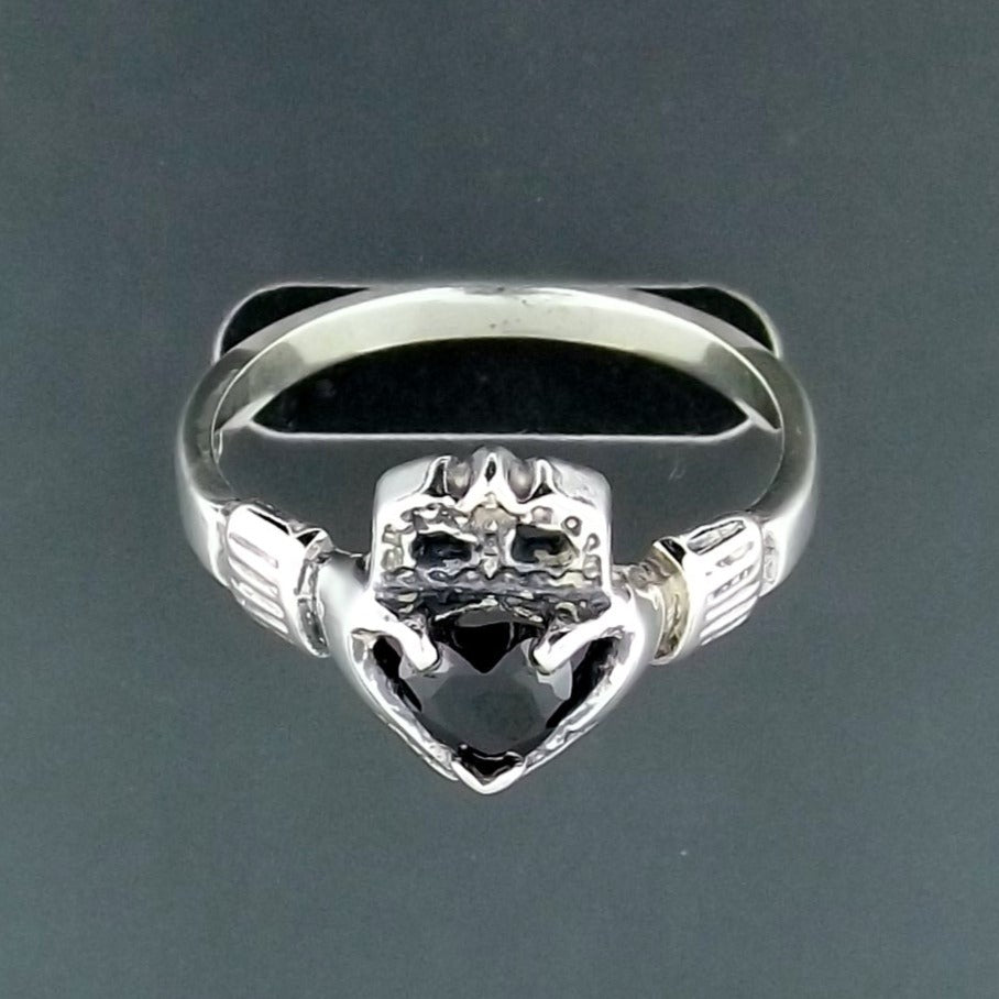 925 Sterling Silver Claddagh Ring with Black CZ Heart, Irish Celtic Claddagh Ring with Gemstone, Ladies Celtic Claddagh Ring with Gemstone, Birthstone Claddagh Ring