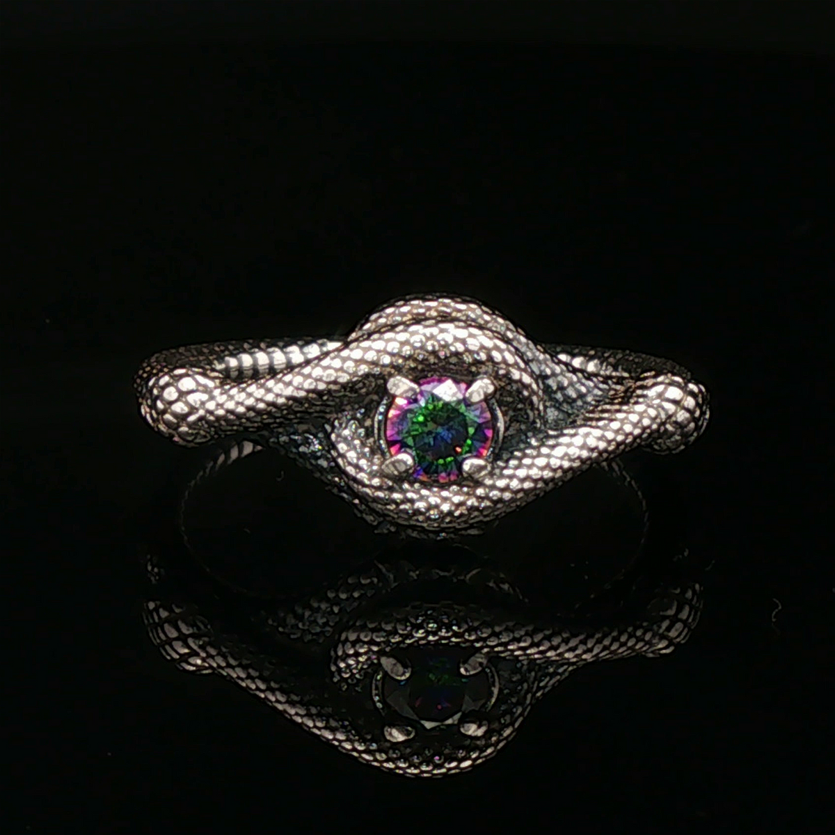 Double Snake Eternity Birthstone Ring - Le Dragon Argenté - 50s snake ring - sterling silver snake ring - birthstone Option