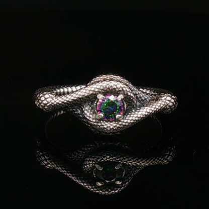 Double Snake Eternity Birthstone Ring - Le Dragon Argenté - 50s snake ring - sterling silver snake ring - birthstone Option