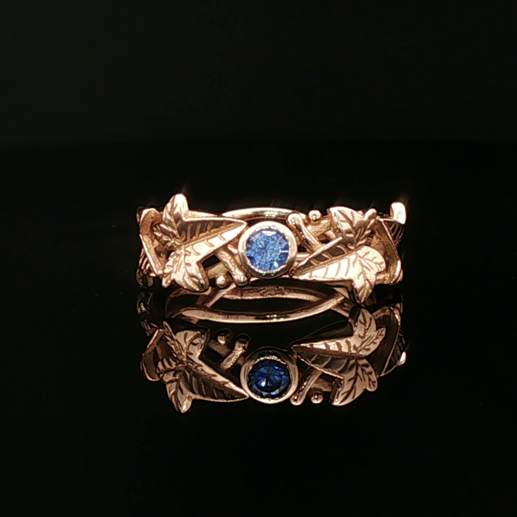 Elven Ivy Leaf Birthstone Ring – Fantasy Vine Band with CZ - Le Dragon Argenté - birthstone Option - birthstone rings - elven flower ring