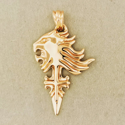 Medium Final Fantasy 8 Squall Griever Pendant in Pink Gold, FF8 Sleeping Lion Pendant, Final Fantasy VIII Pendant, Squall Cosplay, FF8 Pendant, gold gamer pendant, gold griever pendant, gold final fantasy jewelry, gold sleeping lion pendant